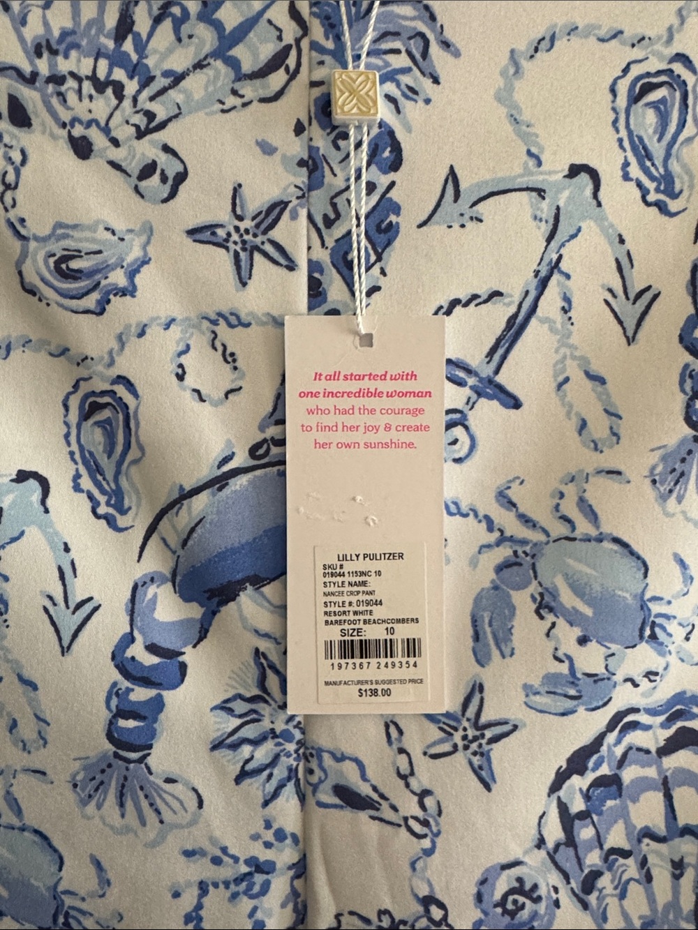 NWT Lilly Pulitzer Blue & White Nautical Shell Lobster Print Crop Pants Size 10 - Picture 2 of 8